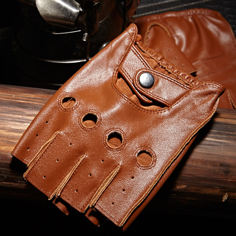 Horse Riding Glove - Echte Lederhandschuhe mit halbfinger, atmungsaktiv, Retro-Motorrad,