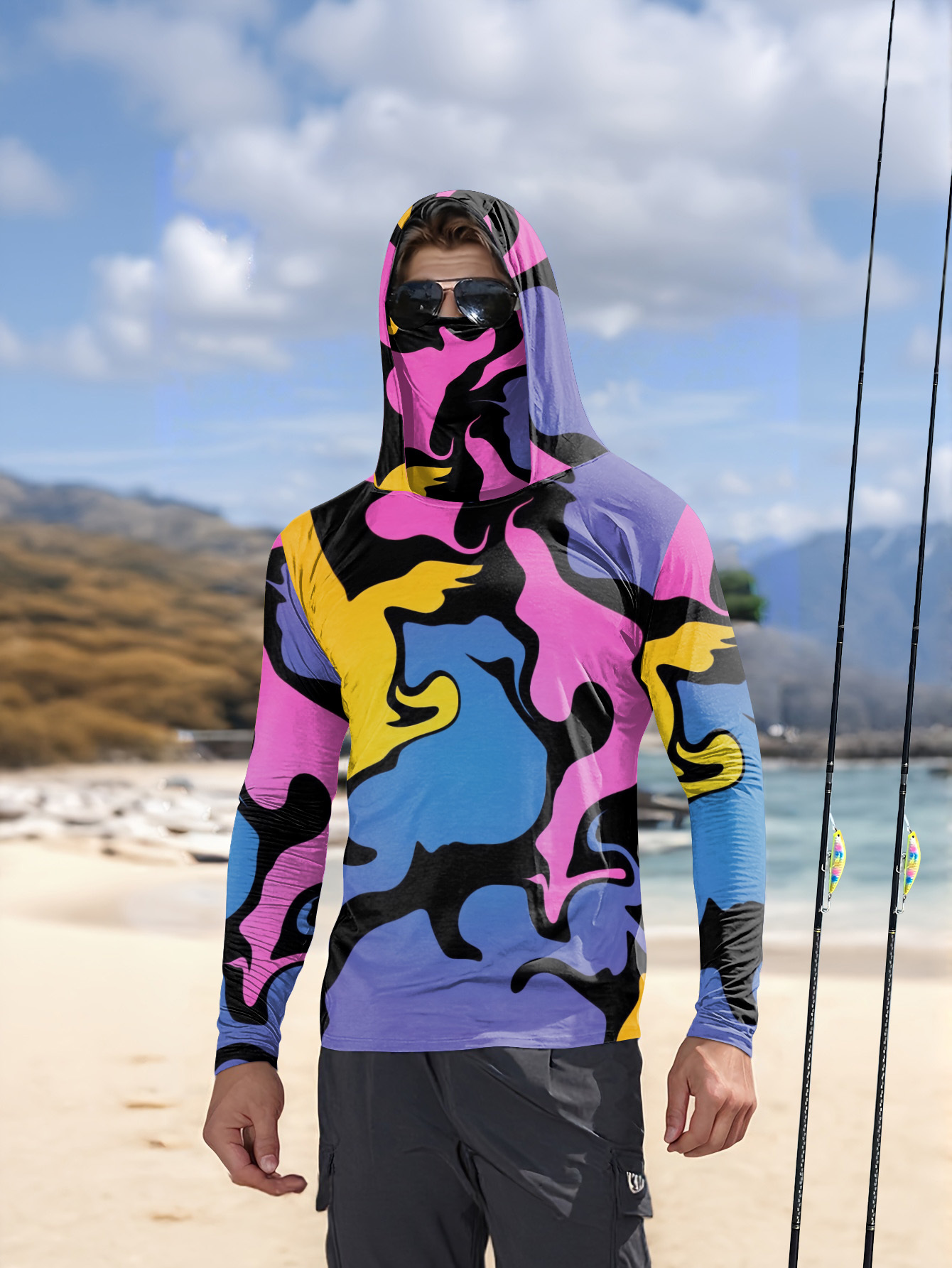 Outdoor Sport Is - Angler-Kapuzenpullover Herren Langarm-Sonnenschutzshirt Jagd-Sportshirt Sonnenschutzshirt Angler-Strandoberteil