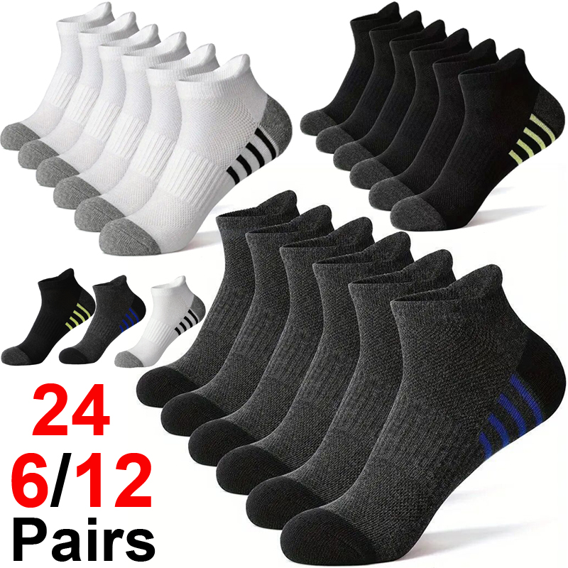 Outdoor Sports Leisure - 6/12/24 Paar Herren-Sportsocken, atmungsaktiv, bequem, schwarz,