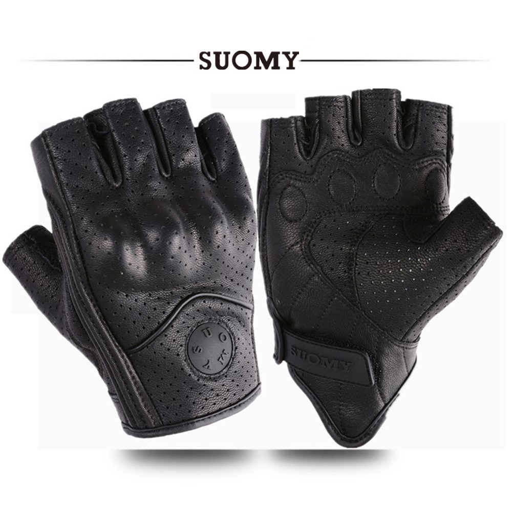 Horse Riding Glove - Sommer Halbfinger Motorradhandschuhe Retro Schwarz Leder