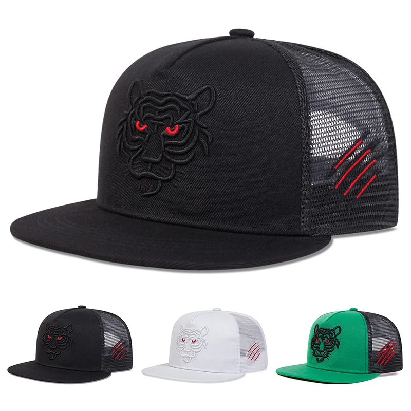 Outdoor Sports Net - Unisex-Hip-Hop-Netzhüte mit Tiger-Stickerei für Frühling und